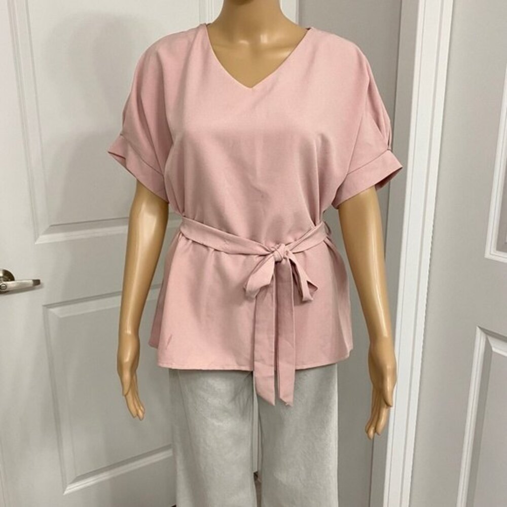 Tie Waist Blouse. Blush Pink. Small.